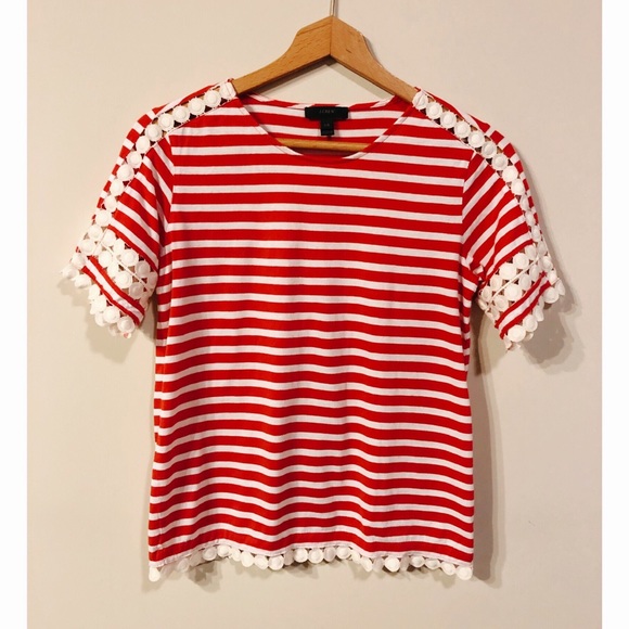 J. Crew Lace Embroidered Top In Red White Stripe - Picture 4 of 8